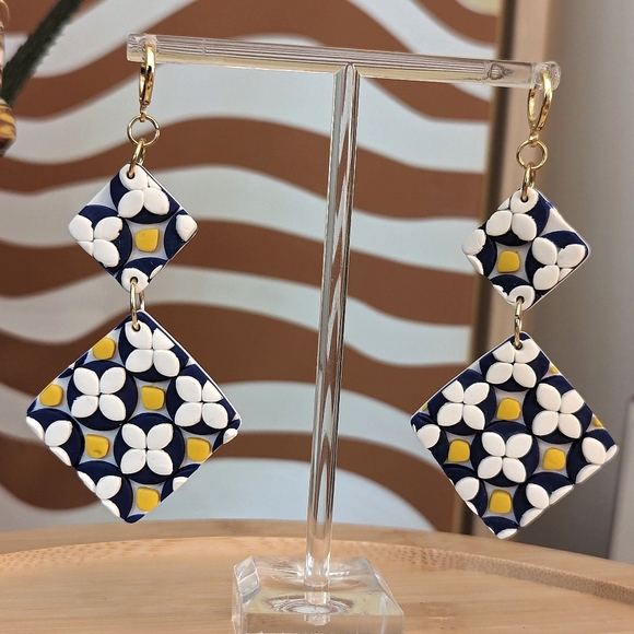 Azulejo Tile Statement Earrings - Picture 3 of 13